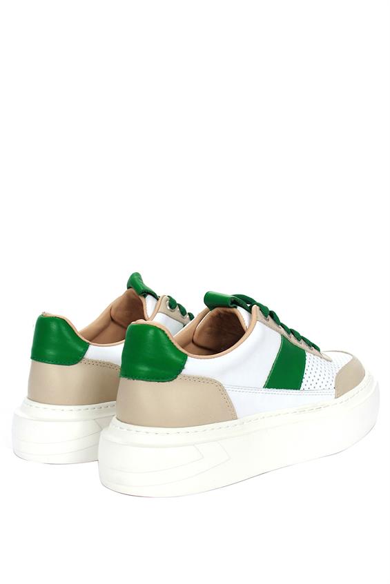 Kadın Sneakers Ayakkabı-Yeşil-Bej-Beyaz Deri