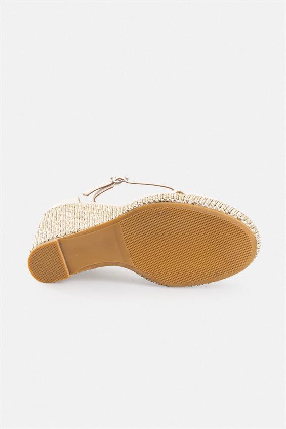 Kadın Dolgu Topuklu Sandalet - Bej Deri