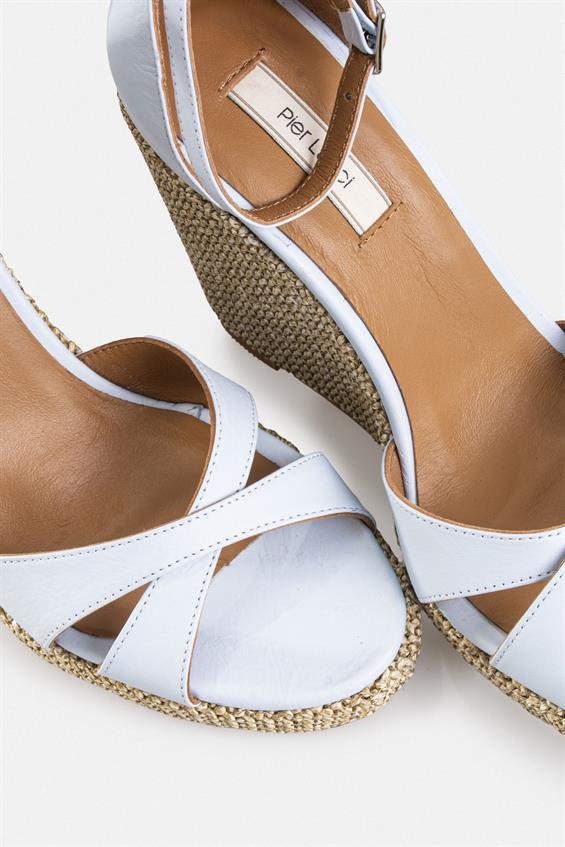 Kadın Dolgu Topuklu Sandalet - Mavi Deri