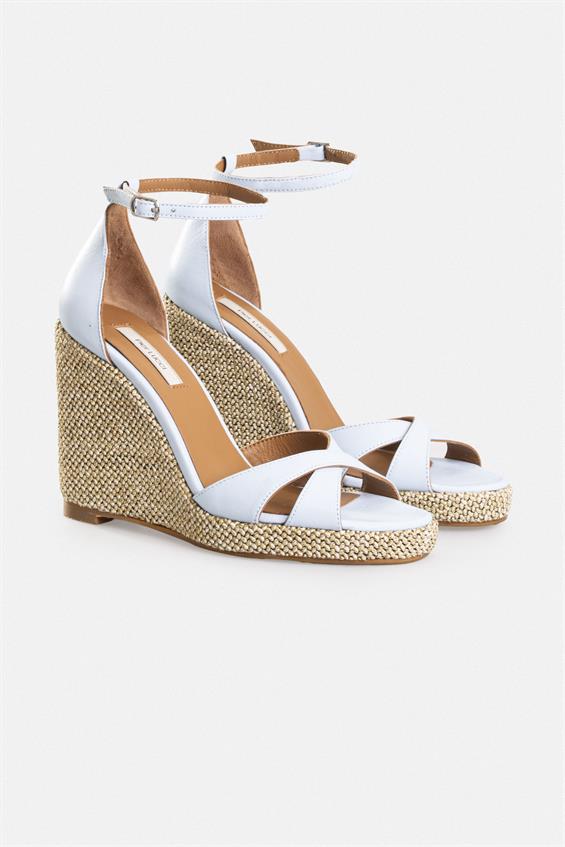 Kadın Dolgu Topuklu Sandalet - Mavi Deri