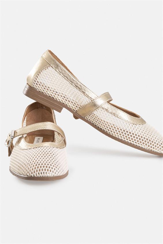 Kadın Düz Babet Ayakkabı- Altın Deri