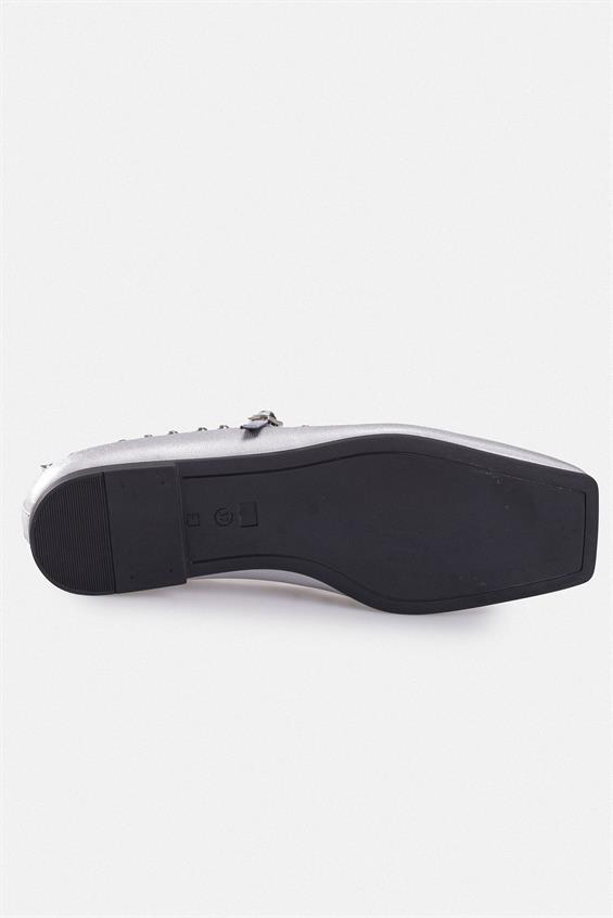 Kadın Tokalı Düz Babet Ayakkabı - Lame Deri