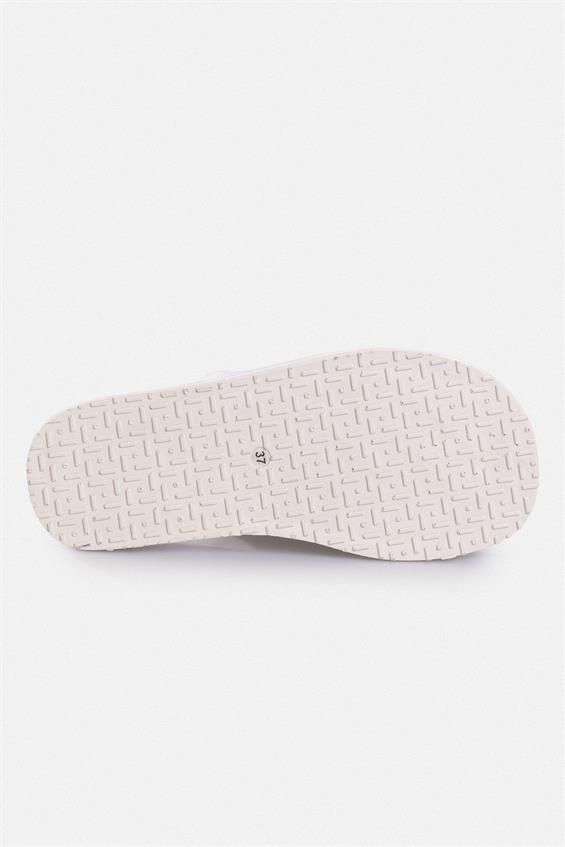 Kadın Günlük Düz Terlik - Beyaz Deri 