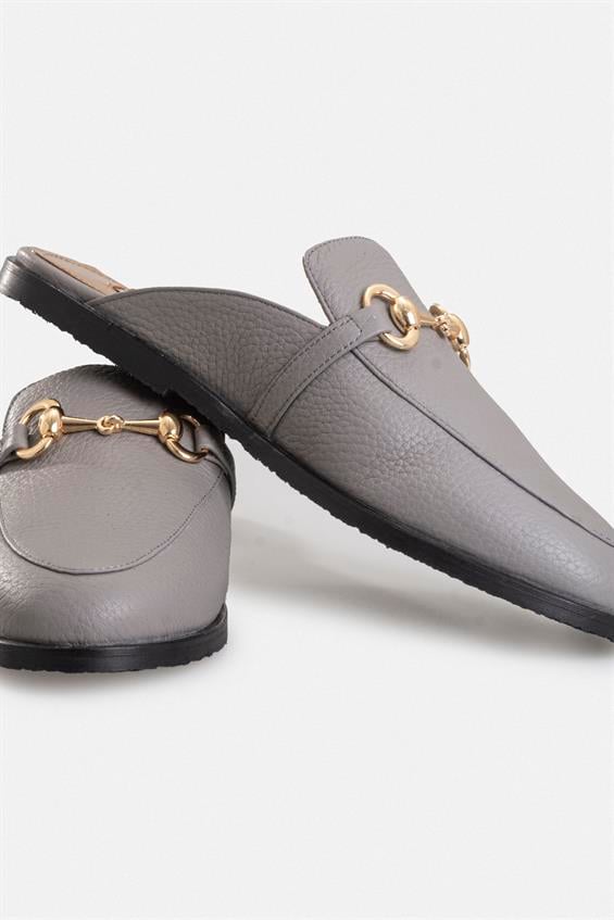 Kadın Günlük Düz Terlik - Gri Floter Deri