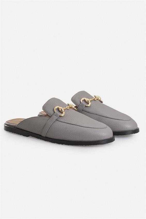 Kadın Günlük Düz Terlik - Gri Floter Deri