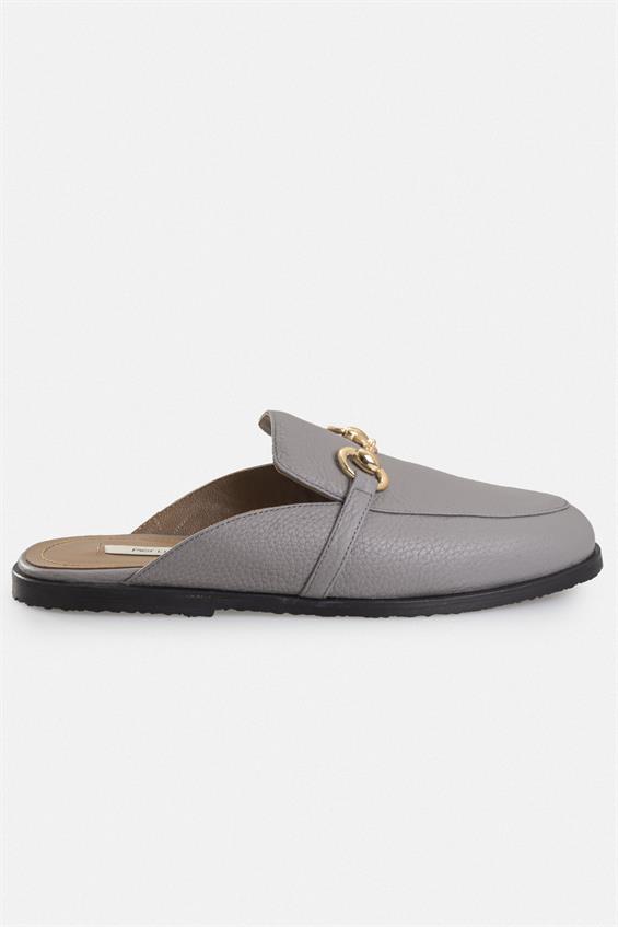 Kadın Günlük Düz Terlik - Gri Floter Deri
