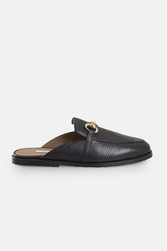 Kadın Günlük Düz Terlik - Siyah Floter Deri