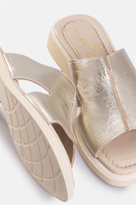 Kadın Günlük Düz Terlik - Altın Deri