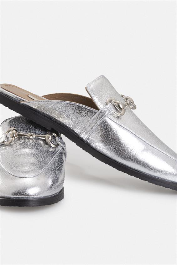 Kadın Günlük Düz Terlik - Gümüş Deri