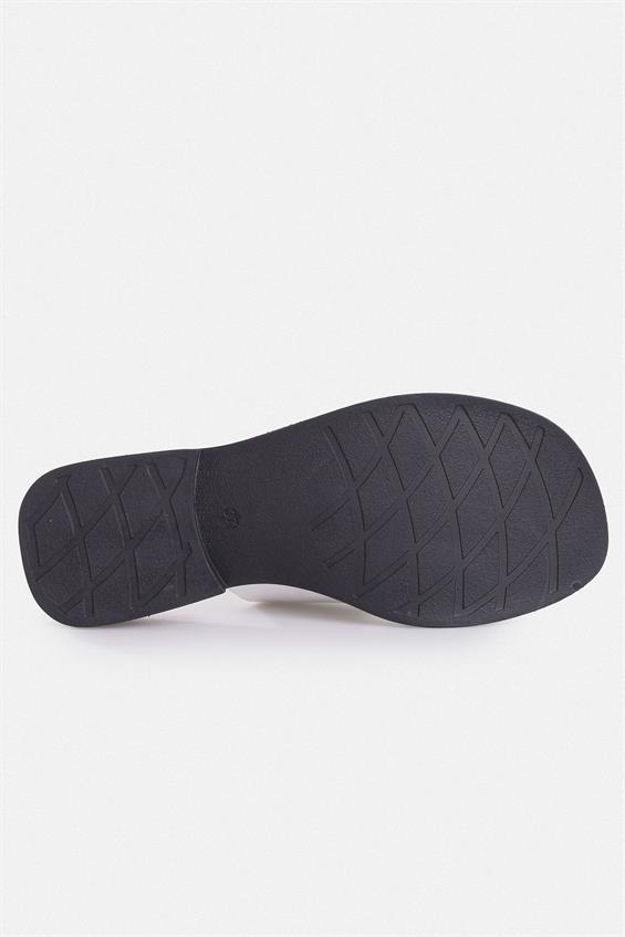 Kadın Günlük Düz Terlik - Beyaz Deri