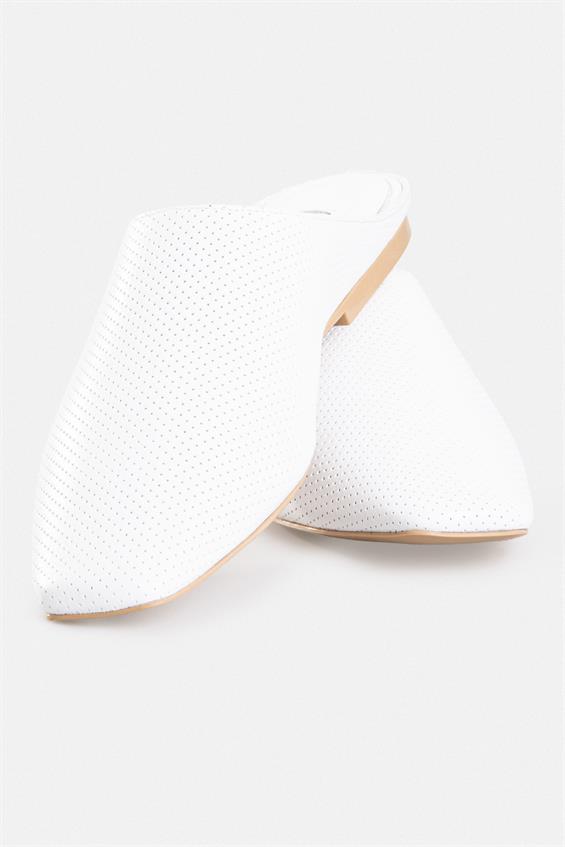 Kadın Günlük Düz Terlik - Beyaz Deri