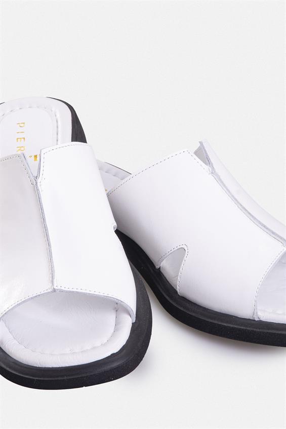 Kadın Günlük Düz Terlik - Beyaz Deri