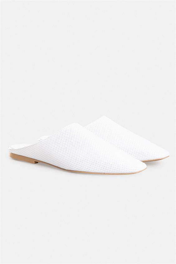 Kadın Günlük Düz Terlik - Beyaz Deri