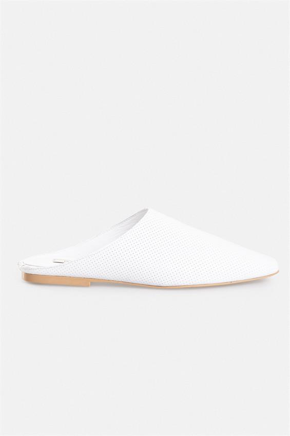 Kadın Günlük Düz Terlik - Beyaz Deri