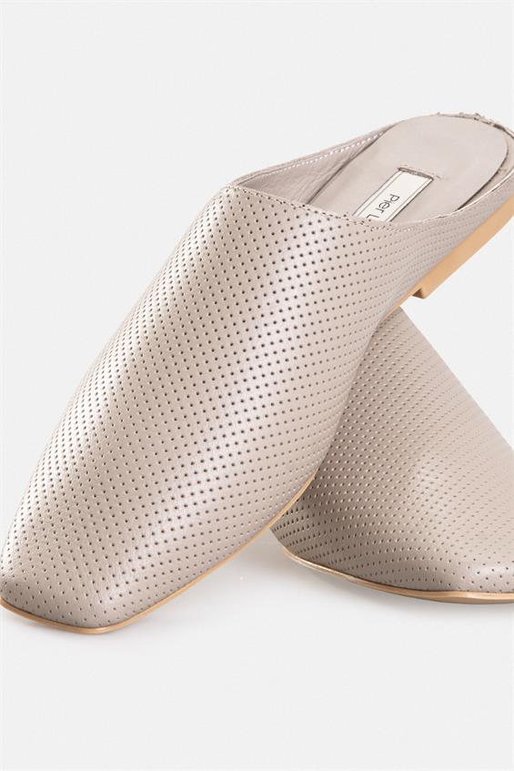 Kadın Günlük Düz Terlik - Vizon Deri