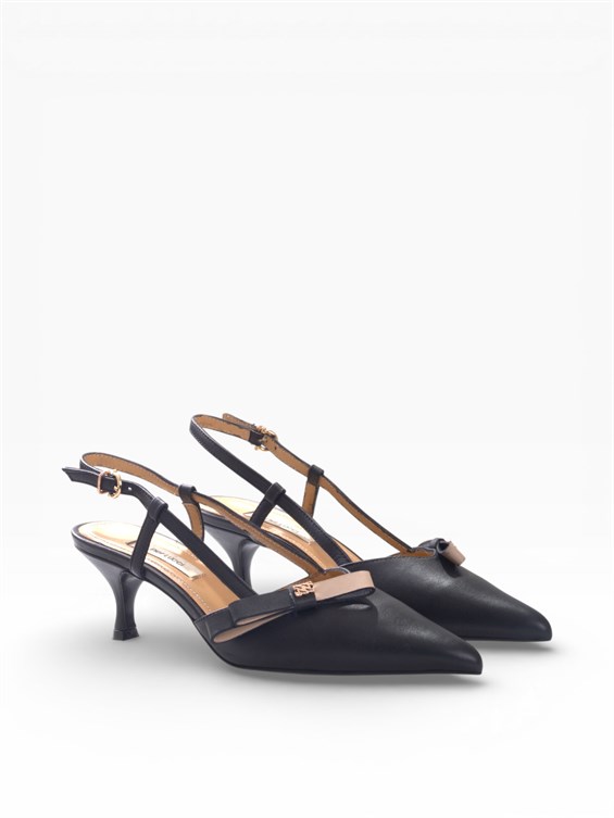 Kadın İce Topuklu Ayakkabı - Siyah Deri