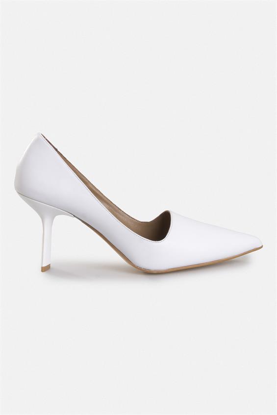 Kadın İnce Topuklu Ayakkabı - Beyaz Deri