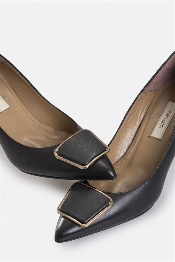 Kadın İnce Topuklu Ayakkabı - Siyah Deri