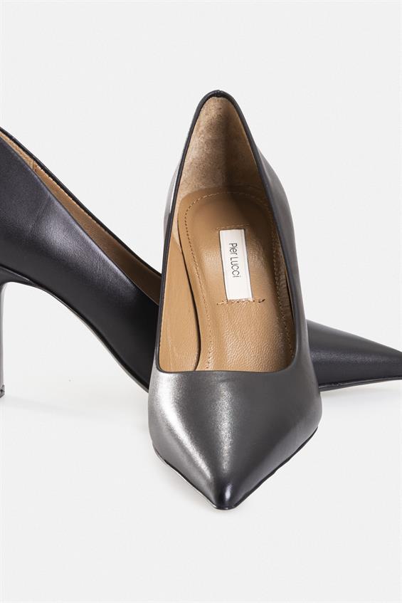 Kadın İnce Topuklu Ayakkabı - Siyah Deri