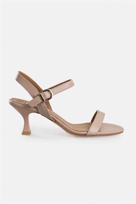 Kadın İnce Topuklu Sandalet - Nude Deri
