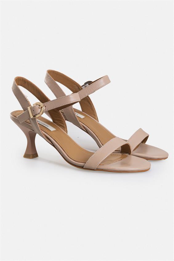 Kadın İnce Topuklu Sandalet - Nude Deri
