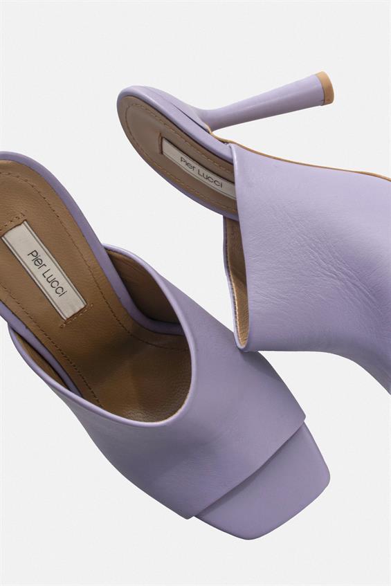 Kadın İnce Topuklu Terlik - Lila Deri