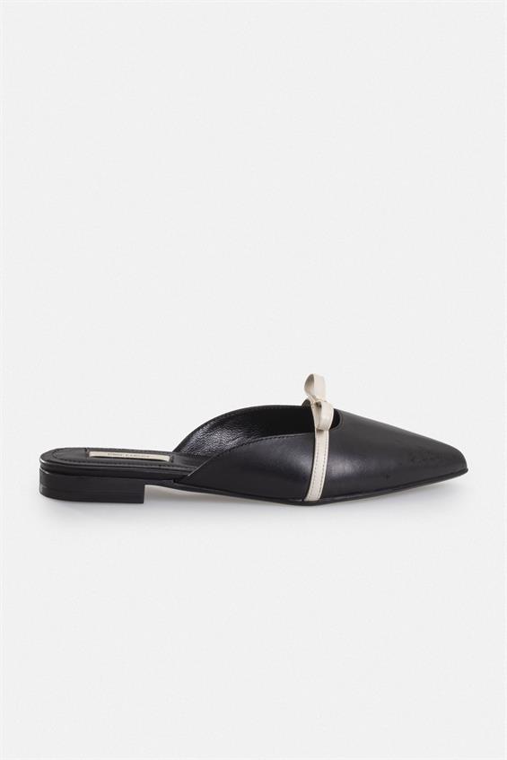 Kadın Günlük Düz Terlik - Siyah Deri