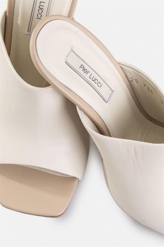 Kadın İnce Topuklu Terlik - Bej Deri