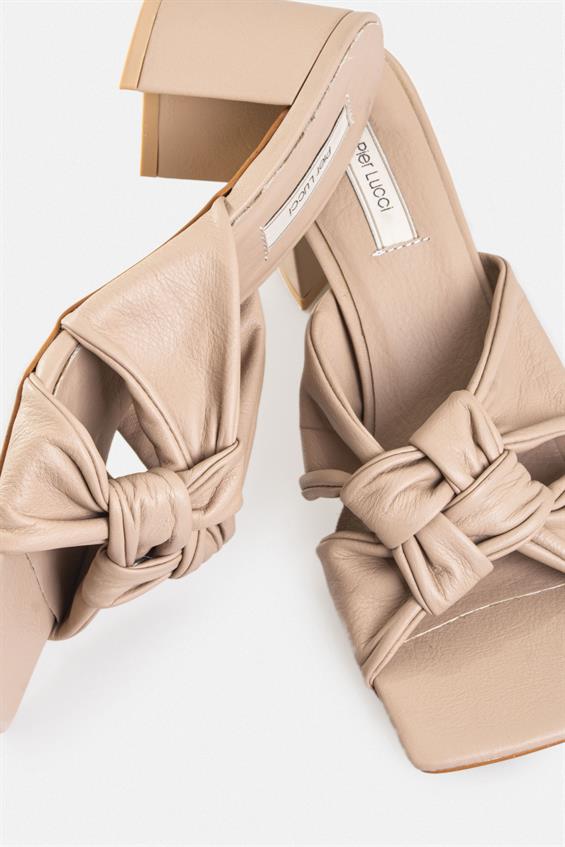 Kadın Kalın Topuklu Terlik - Koyu Vizon Deri