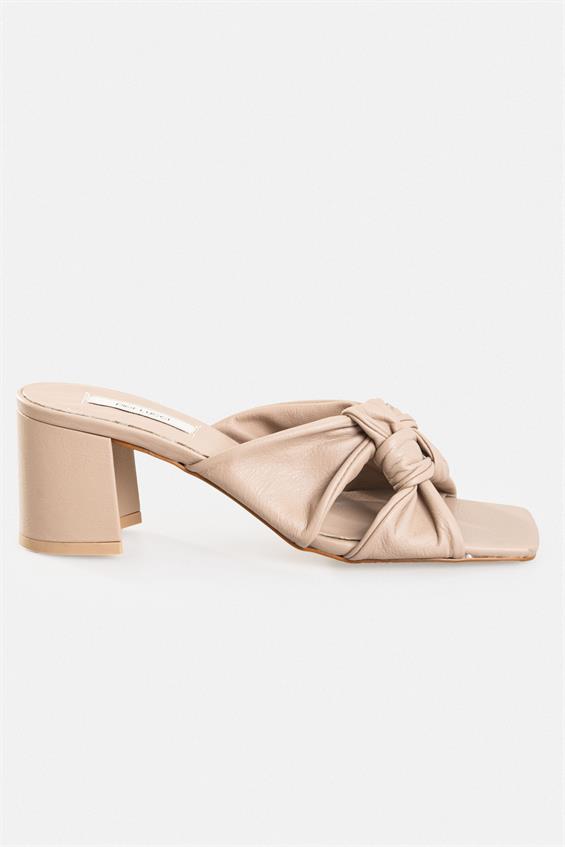 Kadın Kalın Topuklu Terlik - Koyu Vizon Deri