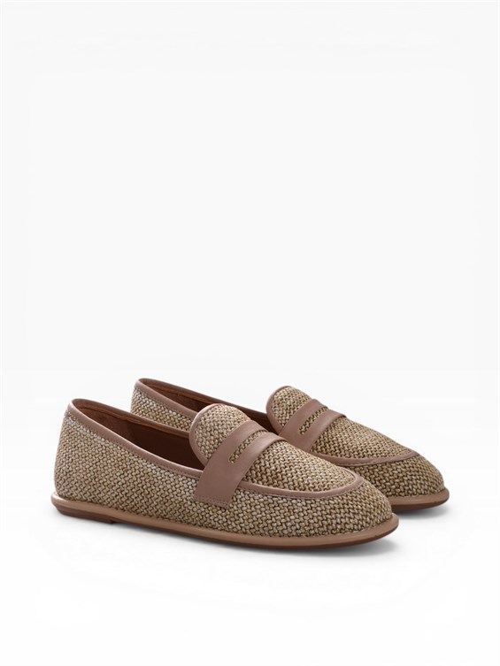 Kadın Loafer Ayakkabı - Bej Hasır