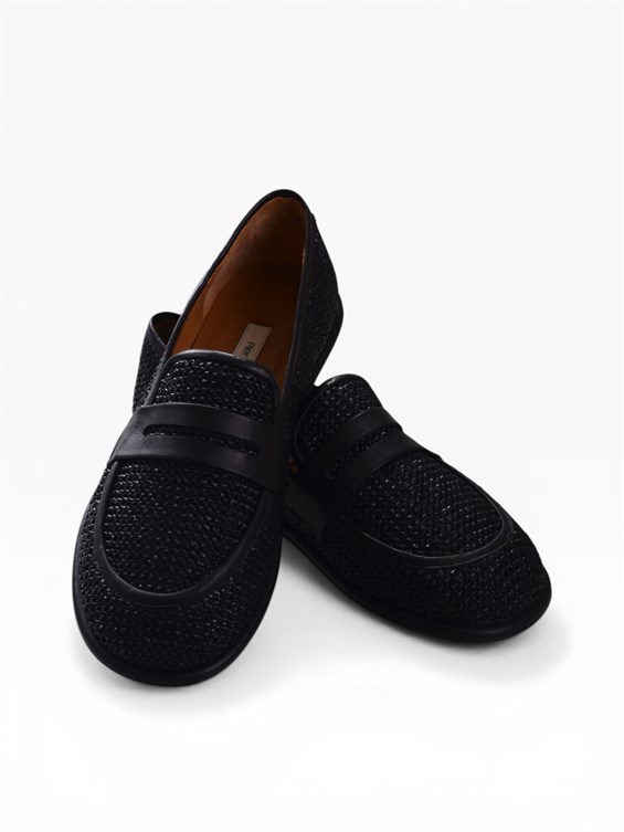 Kadın Loafer Ayakkabı - Siyah Hasır