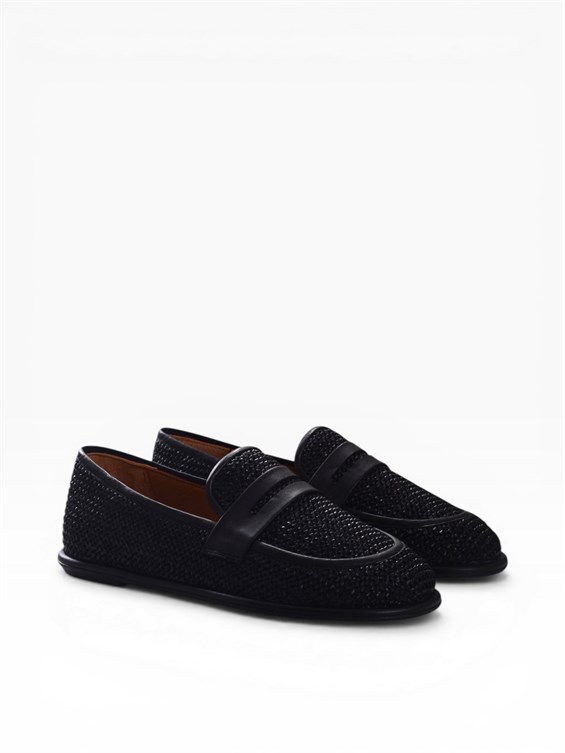 Kadın Loafer Ayakkabı - Siyah Hasır