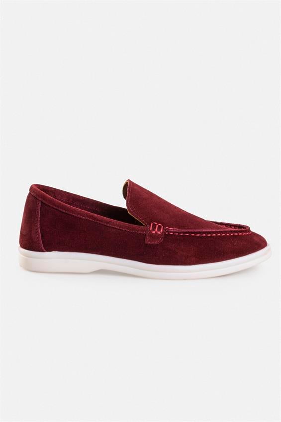 Kadın Loafer Babet Ayakkabı - Bordo Süet