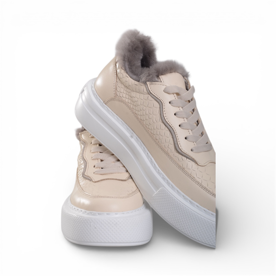 Kadın Sneakers Ayakkabı - Bej Deri 