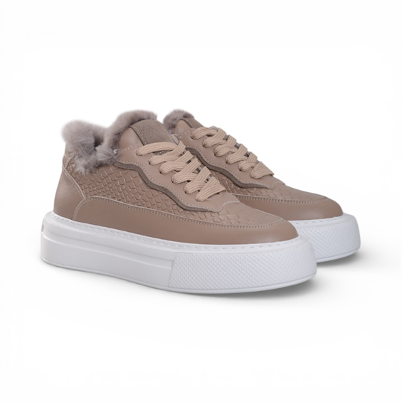 Kadın Sneakers Ayakkabı - Vizon Deri