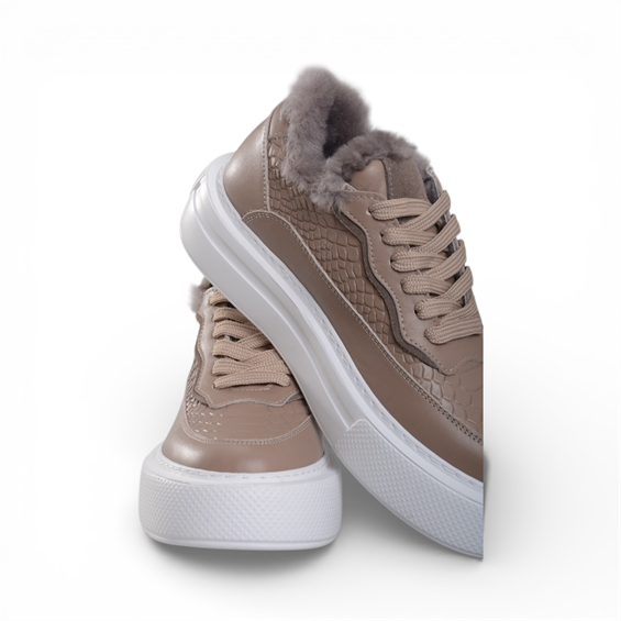 Kadın Sneakers Ayakkabı - Vizon Deri