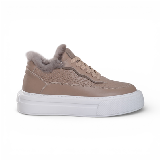 Kadın Sneakers Ayakkabı - Vizon Deri