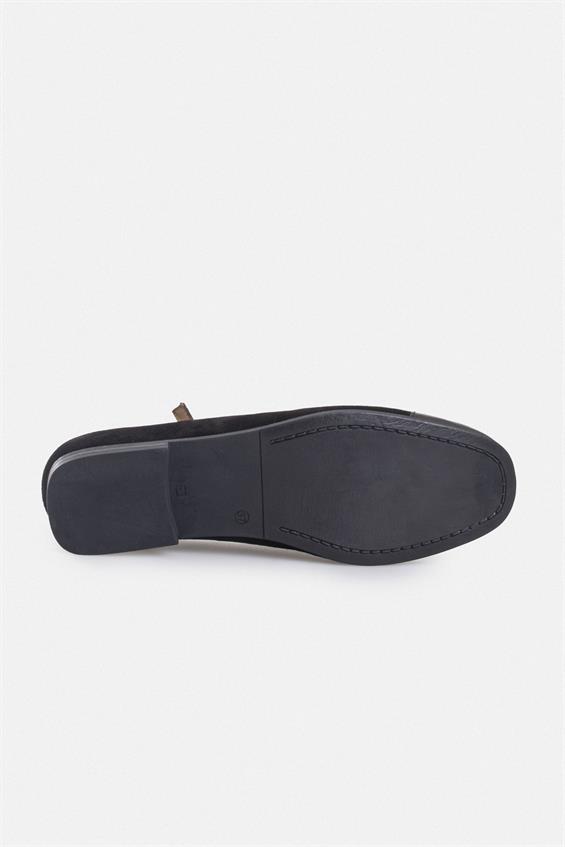 Kadın Tokalı Babet Ayakkabı - Siyah Rugan-Süet