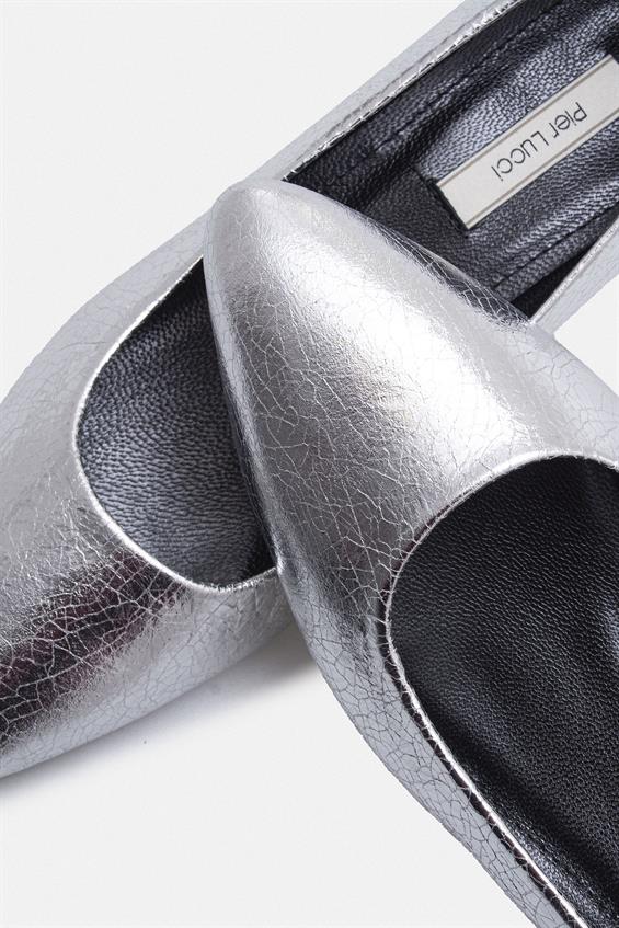 Kadın Topuklu Babet Ayakkabı - Lame Deri