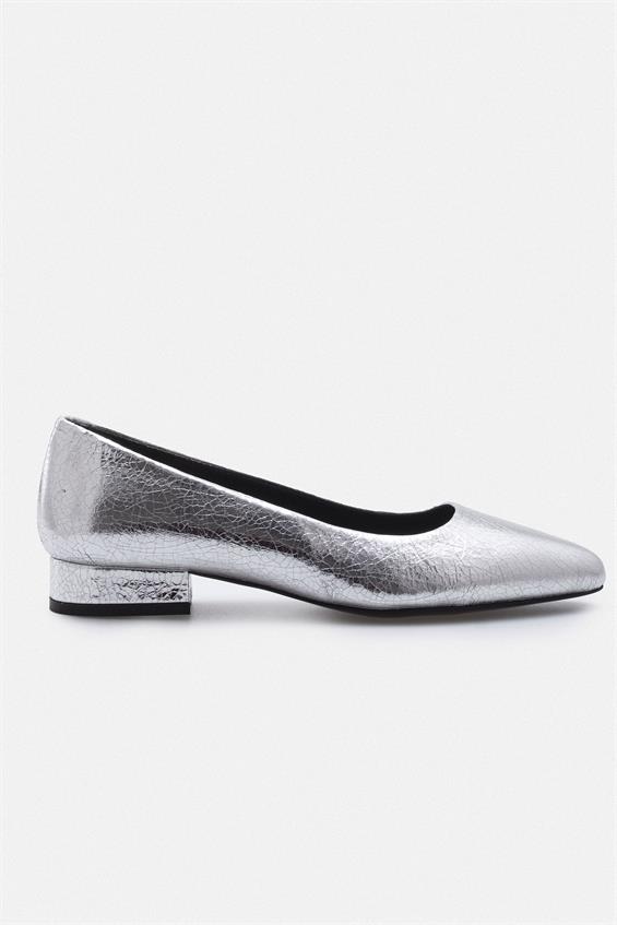 Kadın Topuklu Babet Ayakkabı - Lame Deri