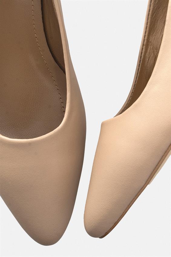 Kadın Topuklu Babet Ayakkabı - Nude Deri