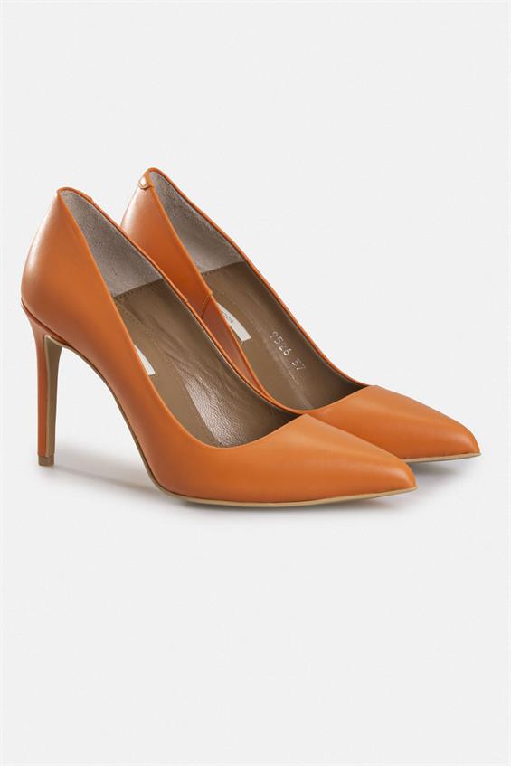 Kadın Yüksek Topuklu Ayakkabı - Turuncu Deri