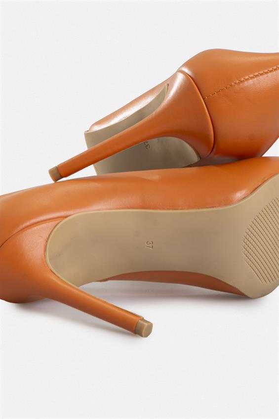 Kadın Yüksek Topuklu Ayakkabı - Turuncu Deri