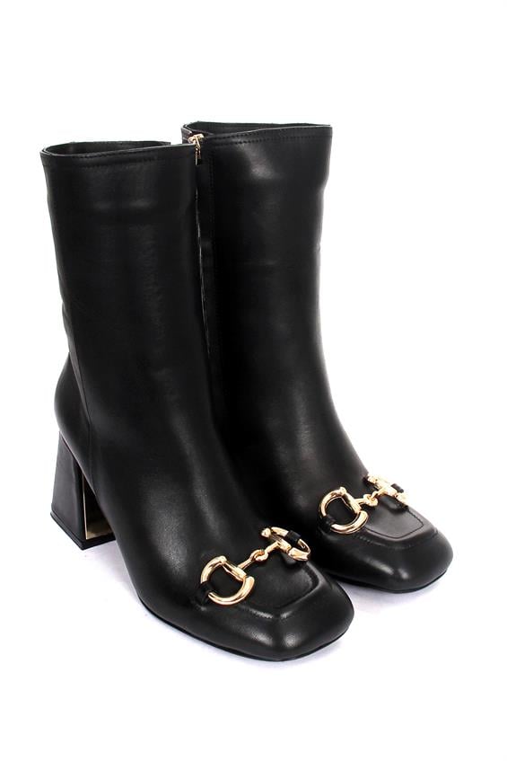 Kadın Topuklu Bot - Siyah Deri