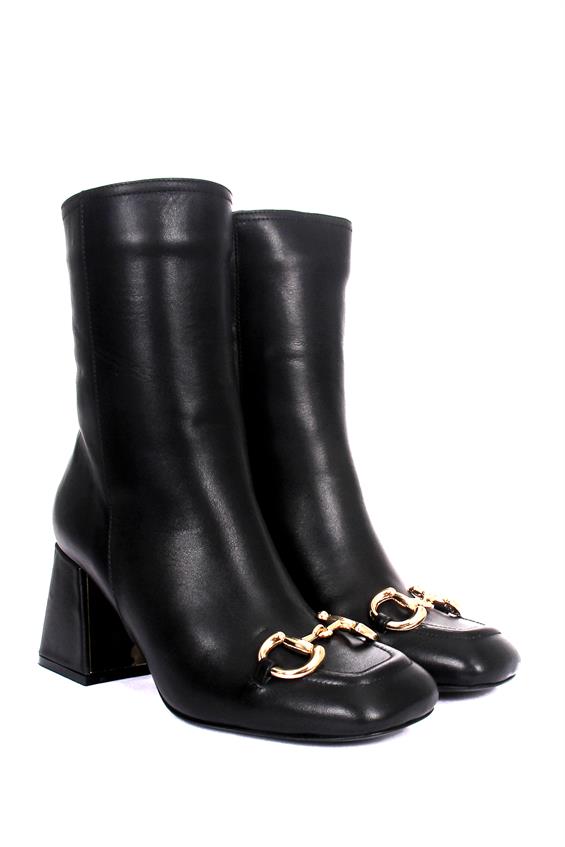 Kadın Topuklu Bot - Siyah Deri