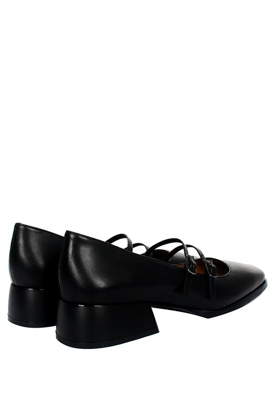 Kadın Topuklu Babet Ayakkabı - Siyah Deri