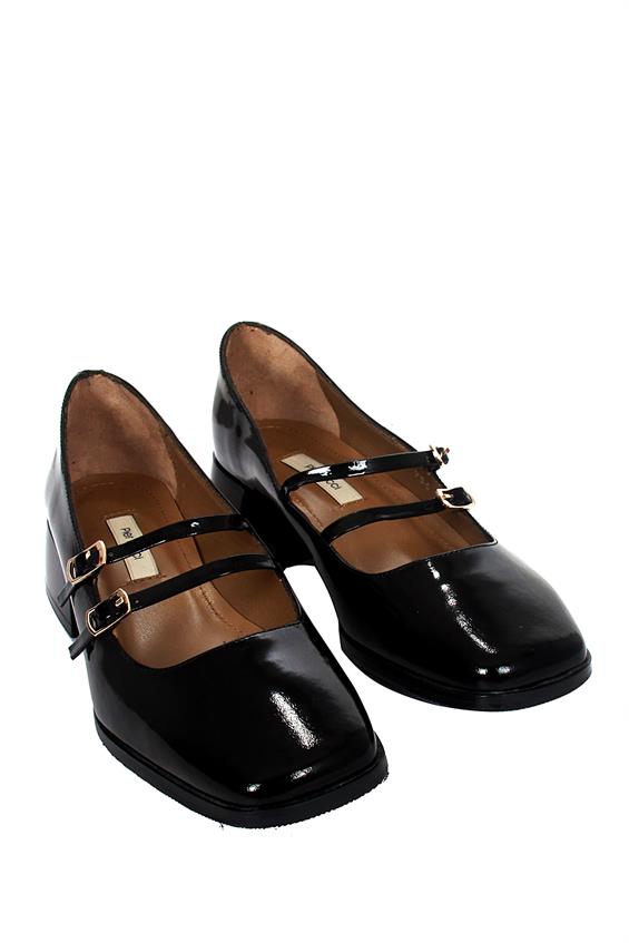 Kadın Topuklu Babet Ayakkabı - Siyah Rugan