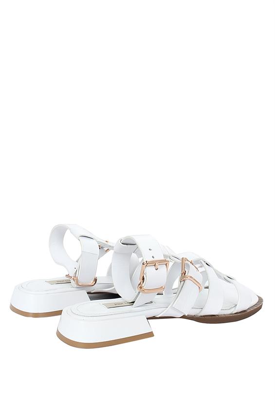 Kadın Günlük Düz Sandalet - Beyaz Deri