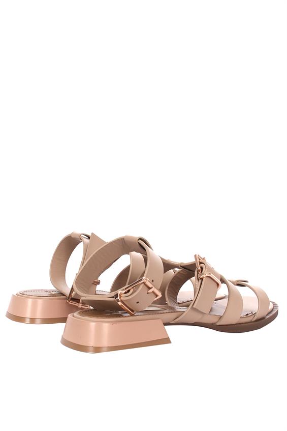 Kadın Günlük Düz Sandalet - Krem Deri